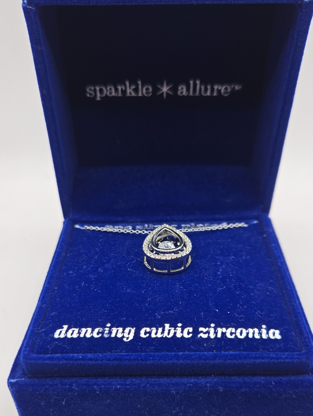 NEW Silver Teardrop Dancing Cubic Zirconia Necklace - Silver